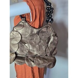 Bueno Bronze Metallic Scale Beaded Handle Shoulder Bag Boho Eclectic Hobo